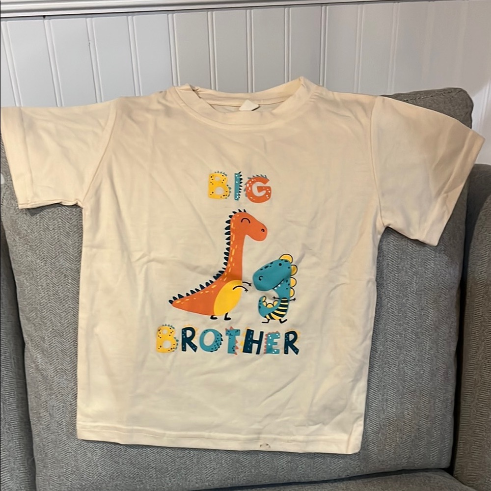 Kids 'Big Brother' Dinosaur T-Shirt - Cream Fit between size 4-5